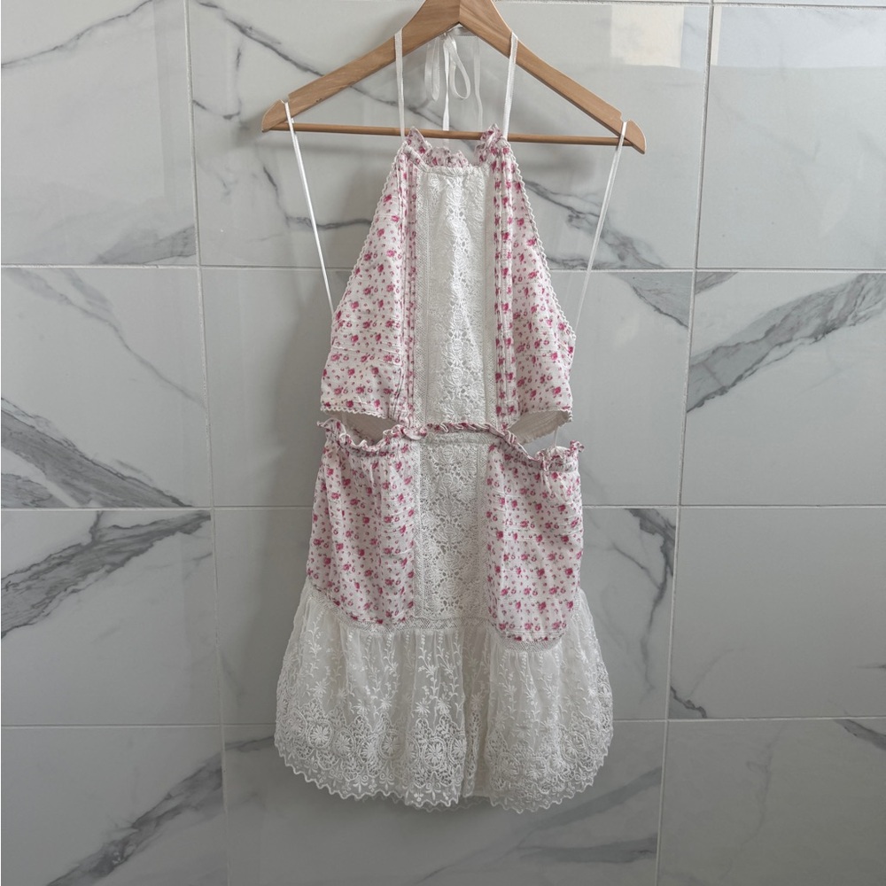 NWT LoveShackFancy Kesia halter dress in Poppy Pink - size M - lace floral girly